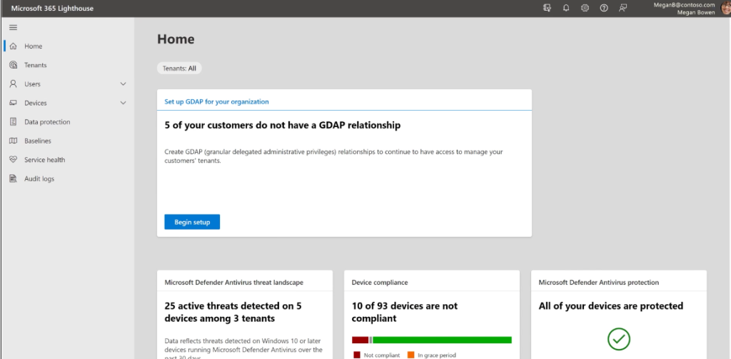 screenshot of Microsoft 365 lighthouse portal
